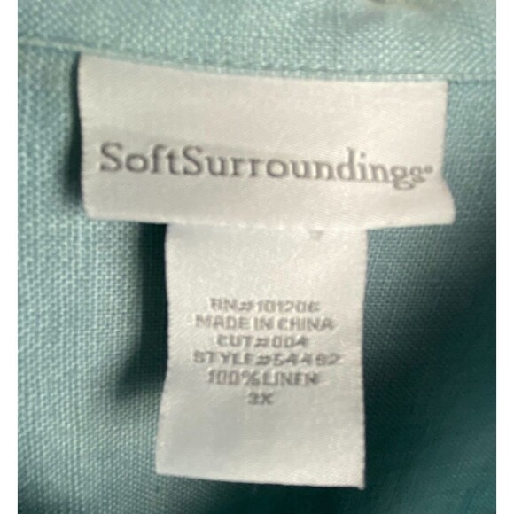Soft Surroundings Tunic Top Womens 3X Muted Blue 100% Linen Roll Tab Shirt - Picture 11 of 15